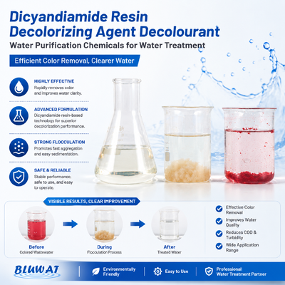 satın almak BWD-01 Su Renk Giderici Madde - Endüstriyel Atıksu Arıtımı için% 55 Katı İçerikli Disiyandiamid Reçine Renk Giderici Madde çevrimiçi üretim